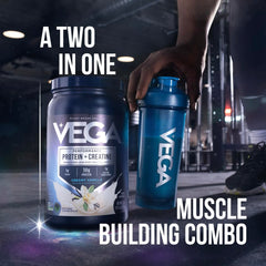 Vega Protein + Creatine vanilla shaker ready for a quick post-workout mix.