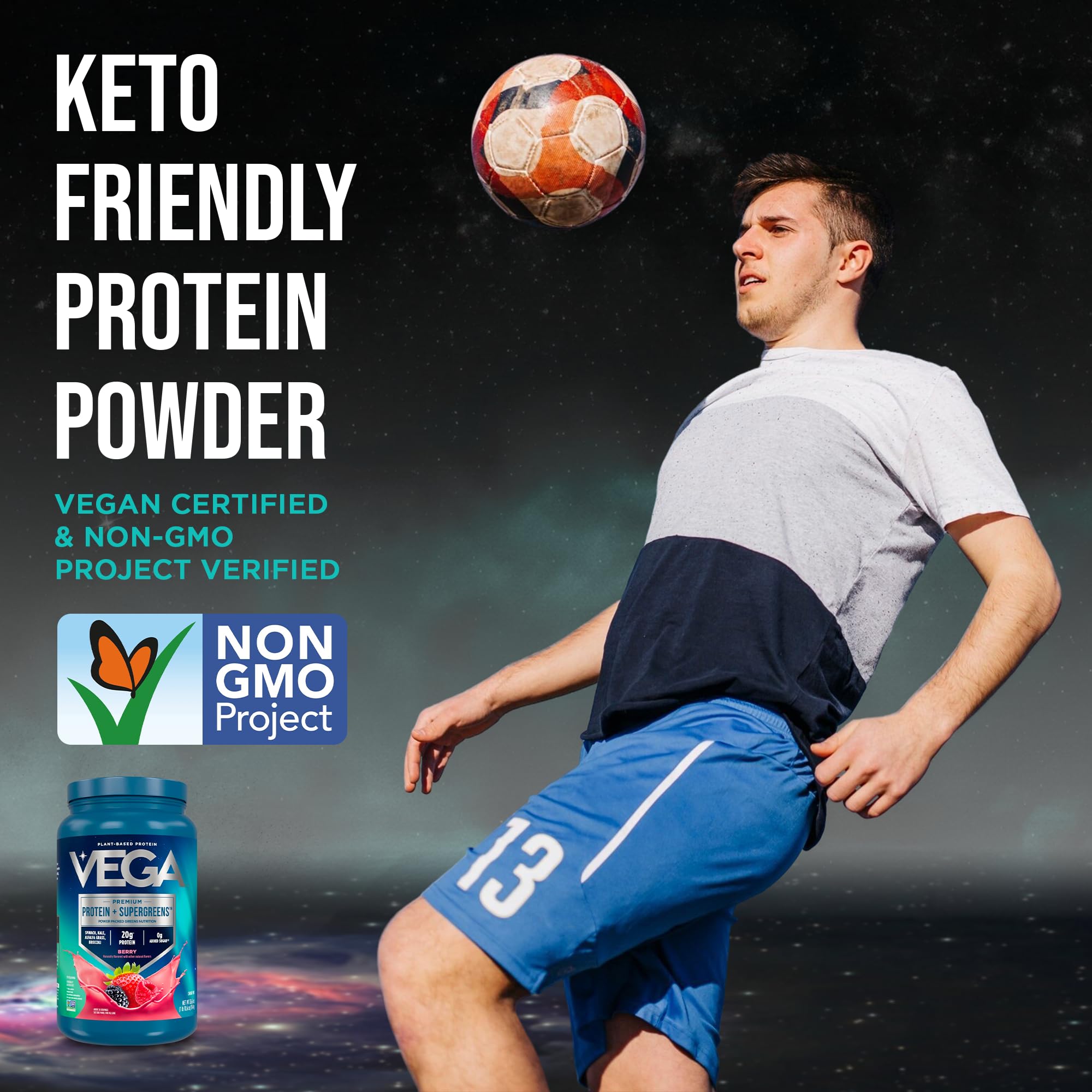Vega Protein + Supergreens plain unsweetened bottle for versatile mixing