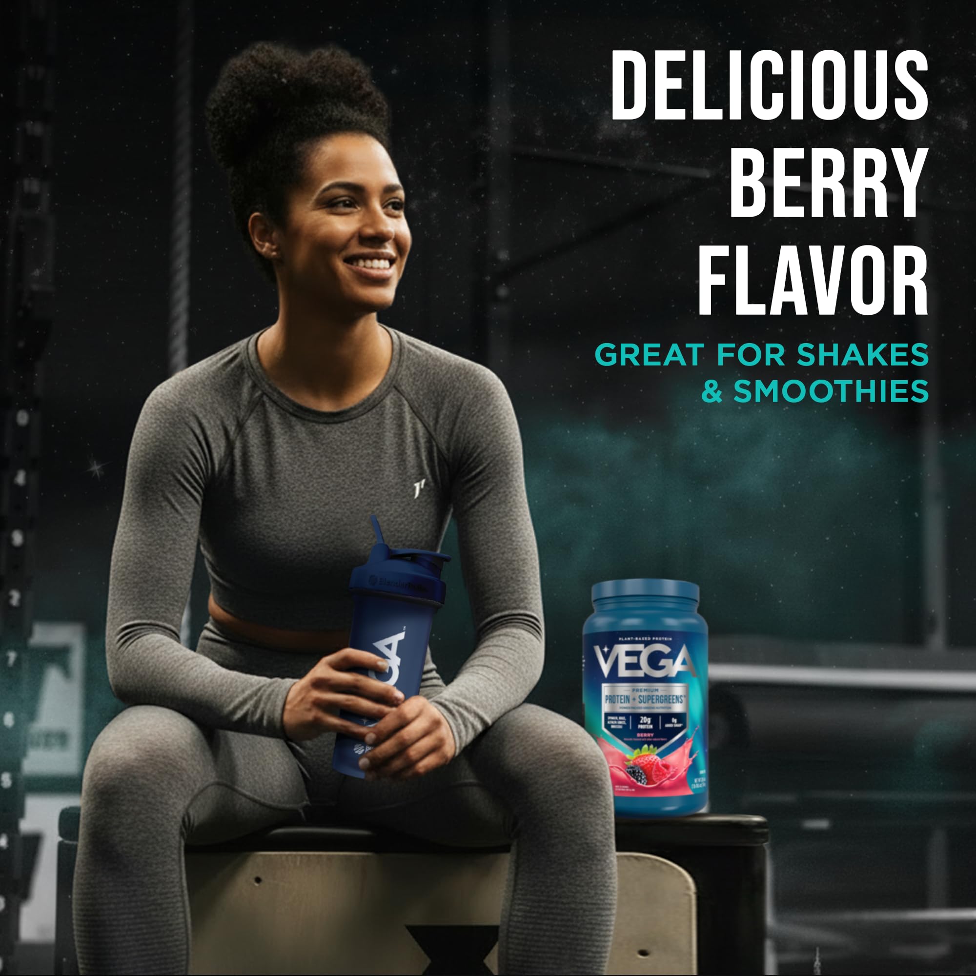 Vega Protein + Supergreens salted caramel bottle offers tasty daily nourishment