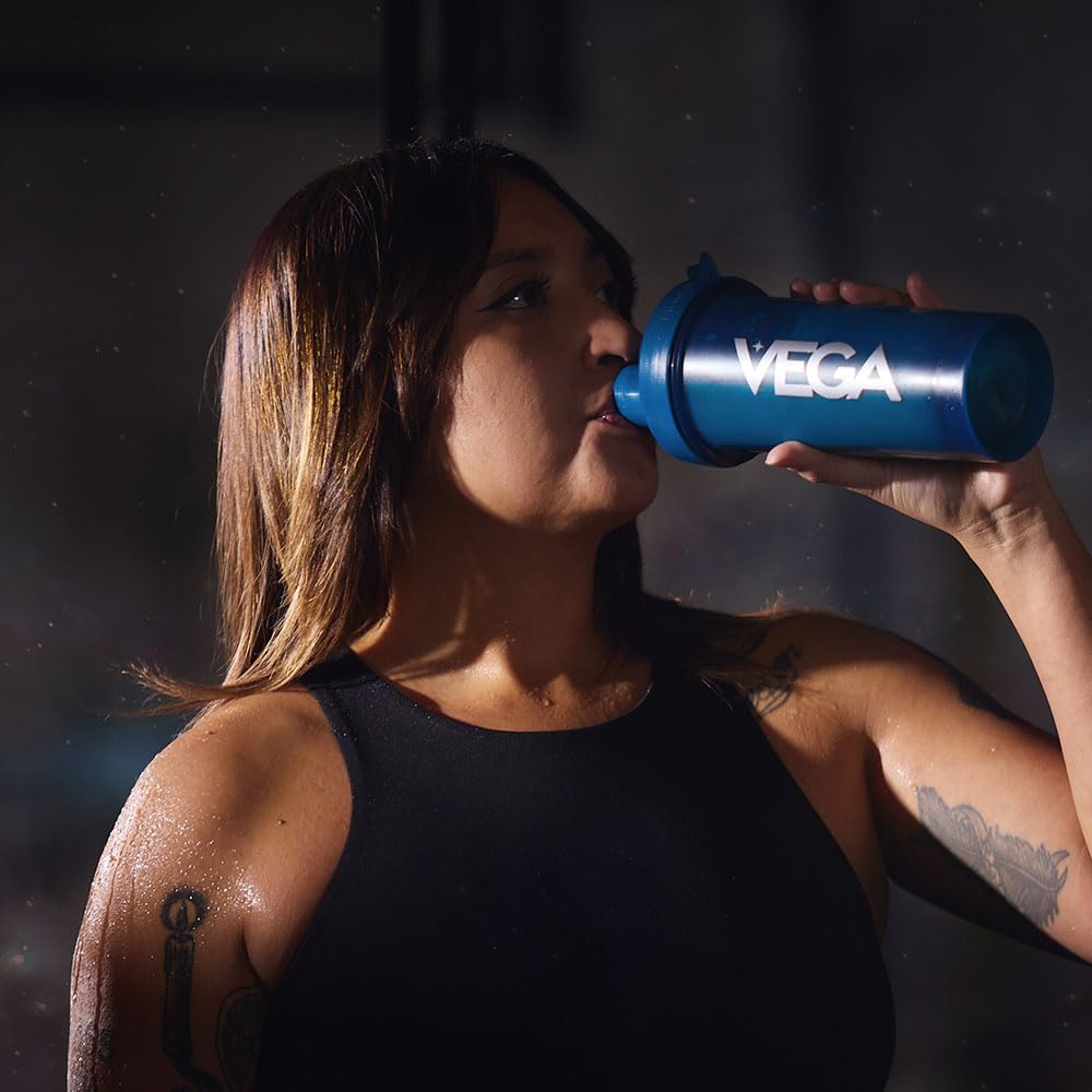 Vega Protein Made Simple glass with shake highlighting dairy-free protein
