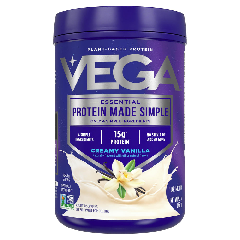 Vega Protein Made Simple Vanilla bottle highlights clean ingredients for easy, vegan smoothies.