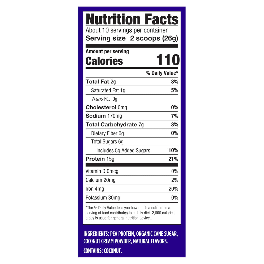 Vega Protein Made Simple Vanilla powder scoop close-up shows 15 g vegan protein.