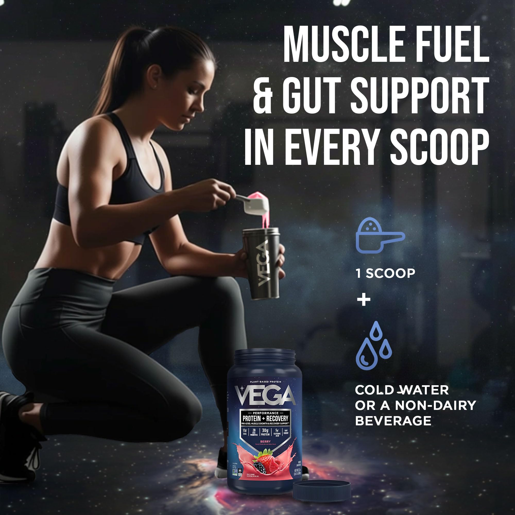 Vega Sport Berry dairy-free shake with non-dairy milk