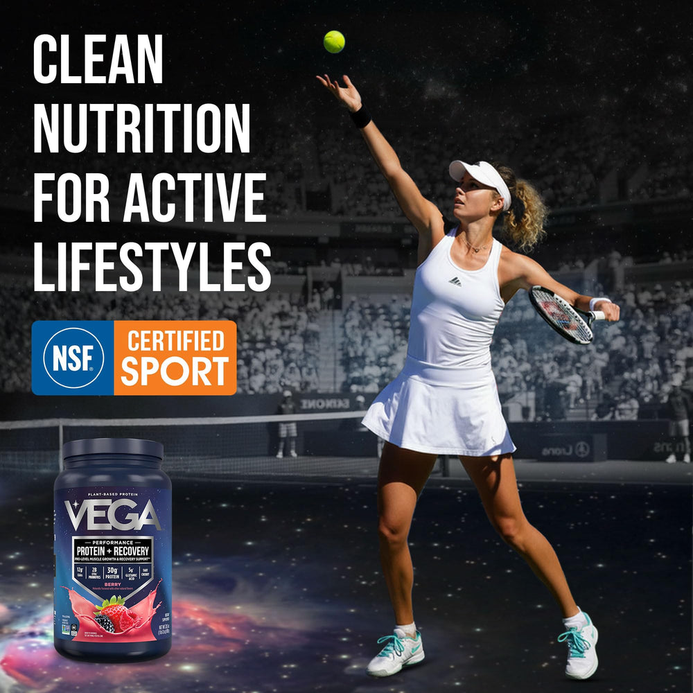 Vega Sport Berry label highlighting NSF Certified for Sport