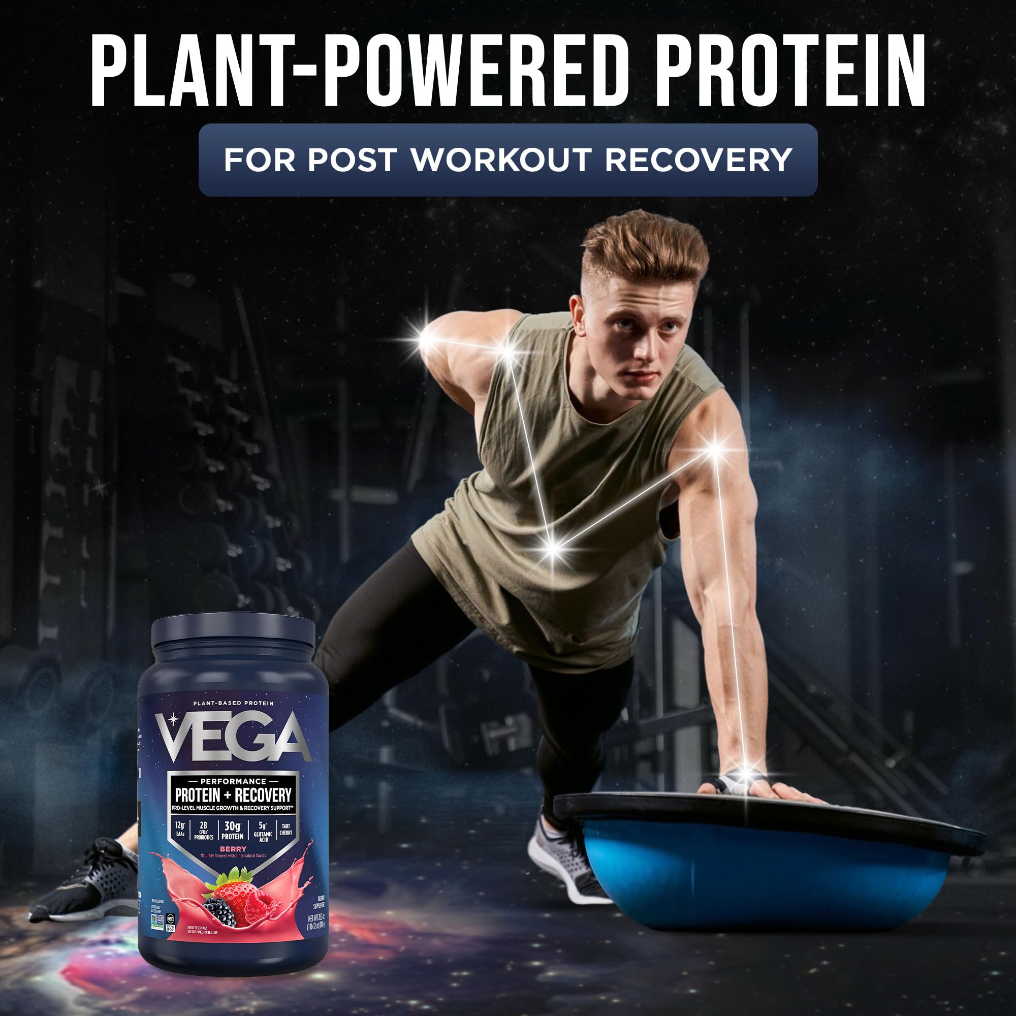 Vega Sport Berry protein powder scoop ready to measure the next serving