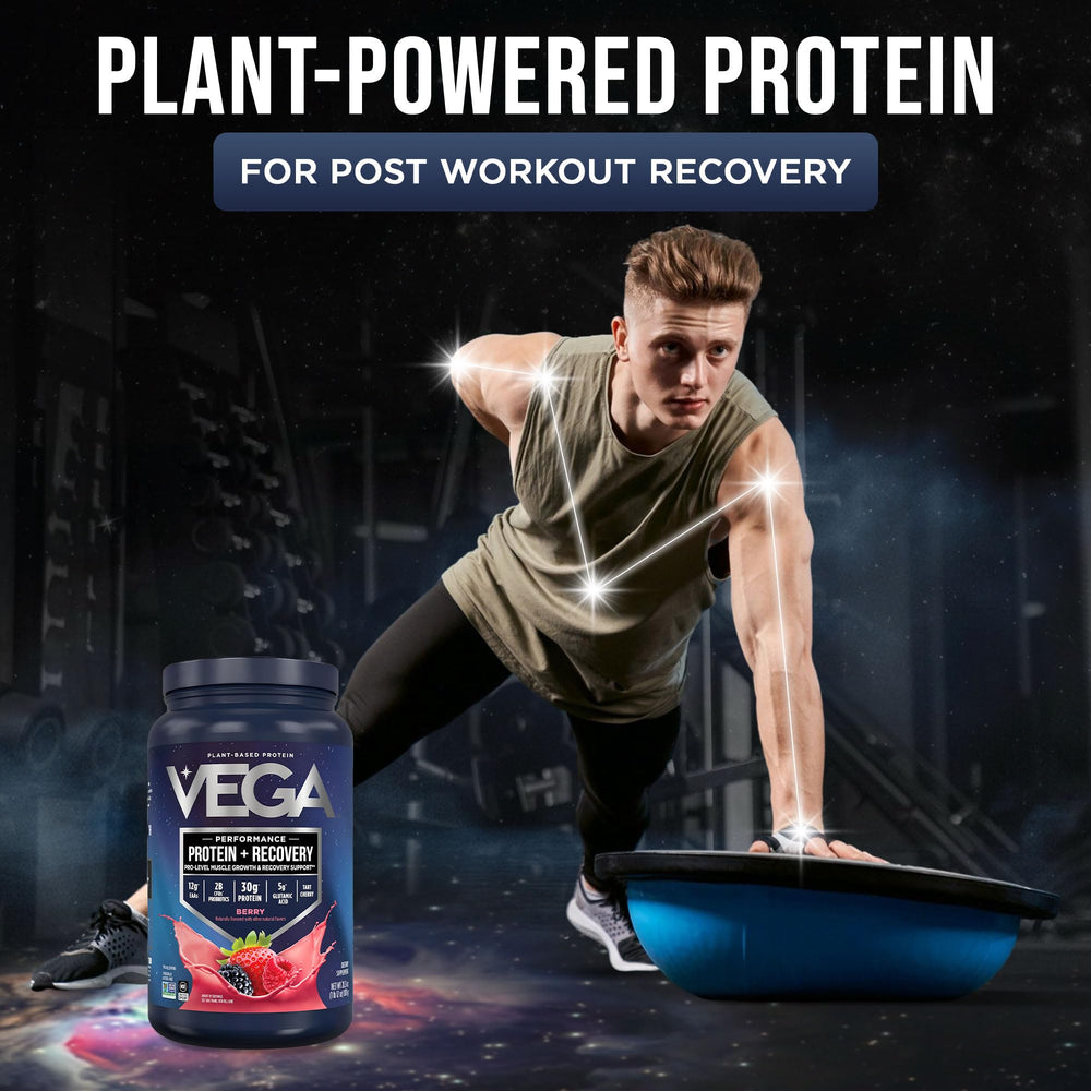 Vega Sport Berry protein powder scoop ready to measure the next serving