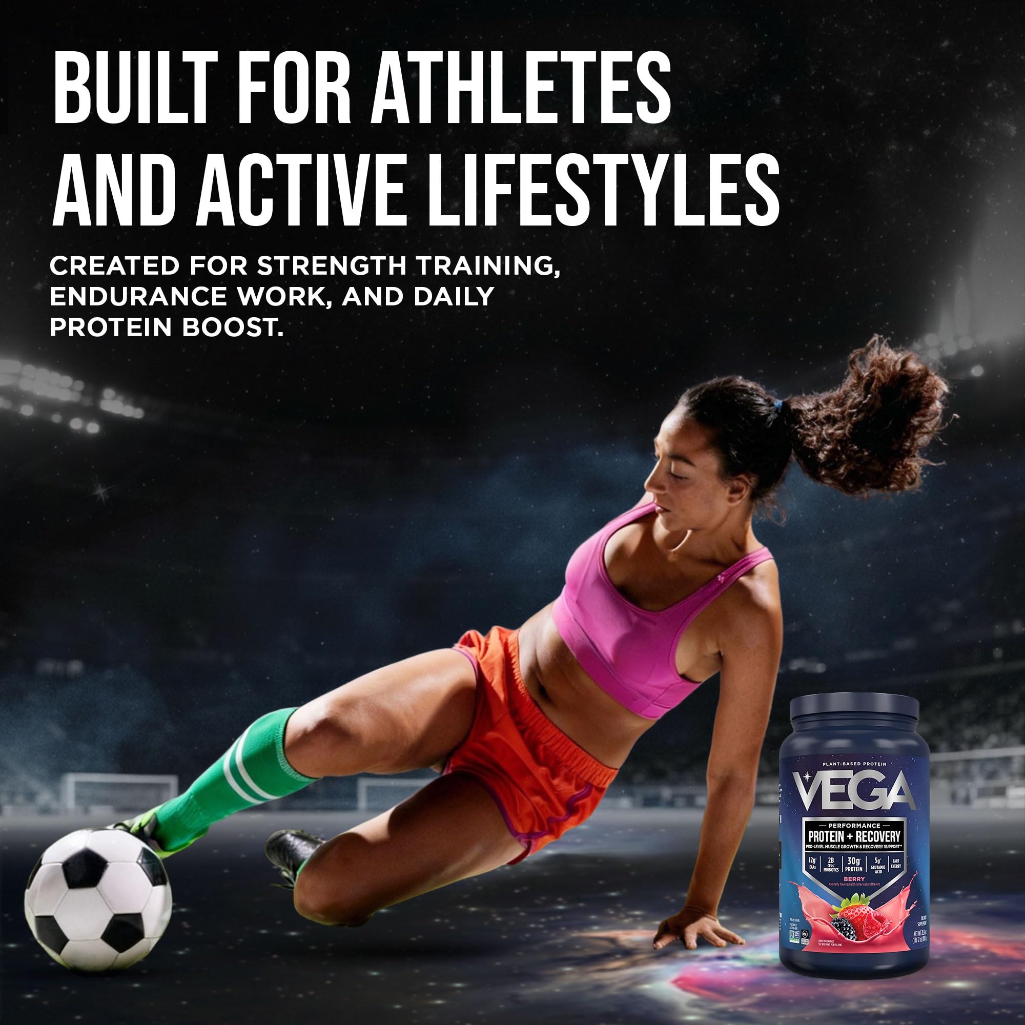Vega Sport Berry probiotics bottle shown alongside label