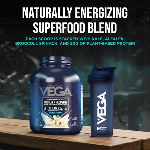 Vega Sport vanilla packaging on shelf with nutrition facts in view
