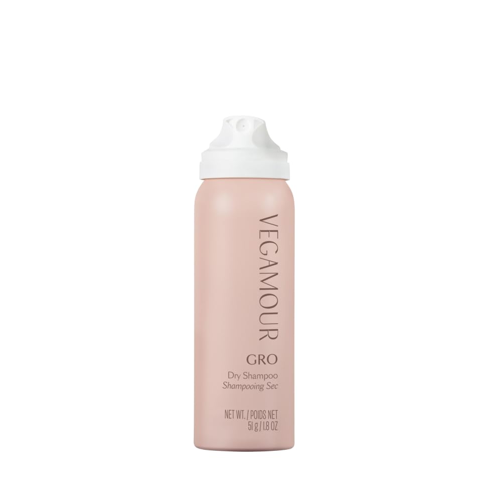 VEGAMOUR GRO dry shampoo travel size bottle for on-the-go refreshing and subtle lift.