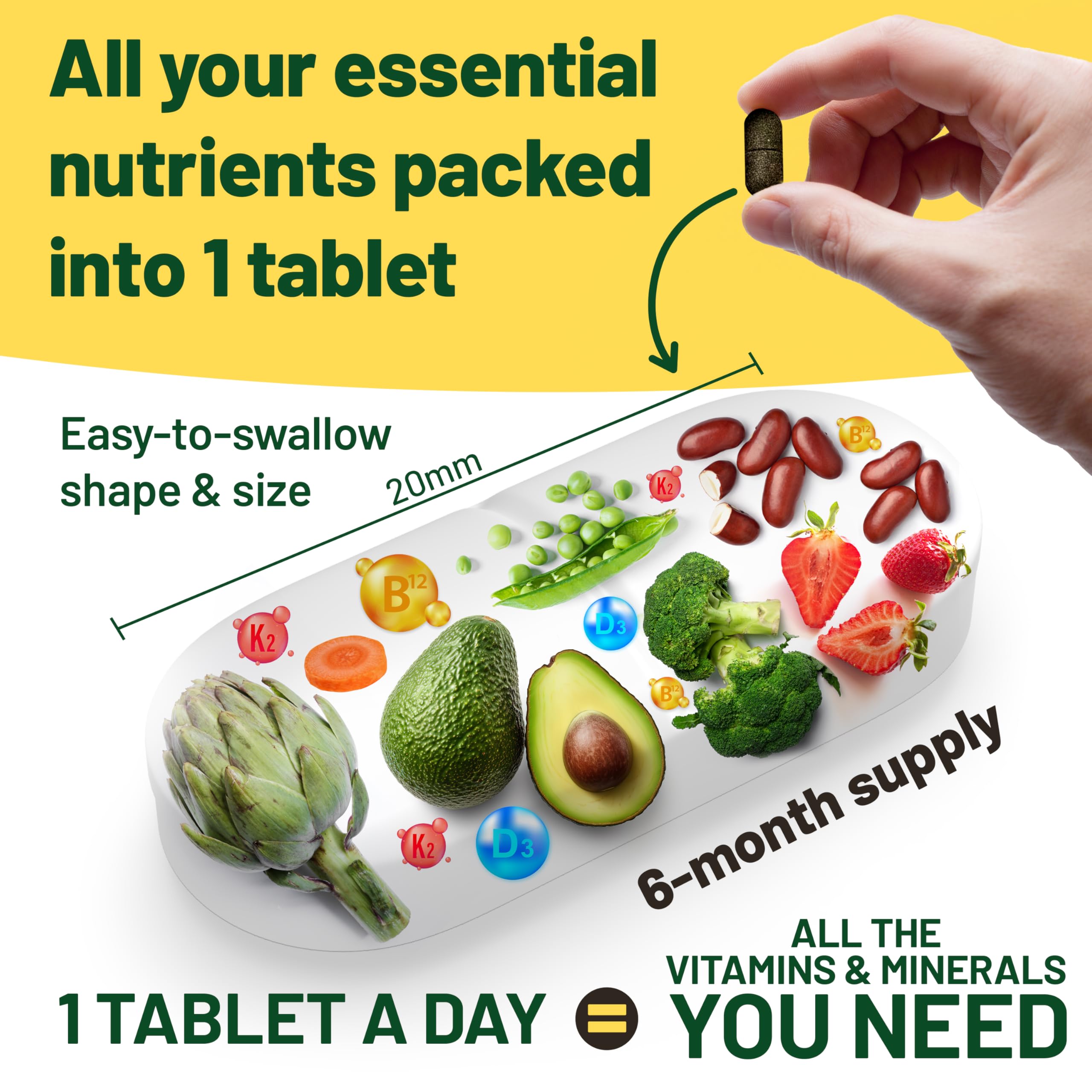 Vegan Vitality tablets close-up showcasing compact, easy-to-swallow vegan nutrition