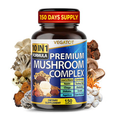 VEGATOT 10-in-1 mushroom supplement bottle front for daily focus