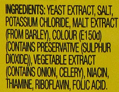 Vegemite ingredients label closeup showing no artificial colors