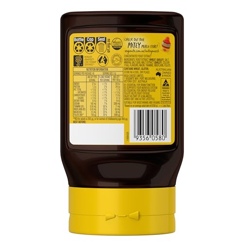 Closeup of Vegemite Squeezy bottle highlighting rich umami flavor.