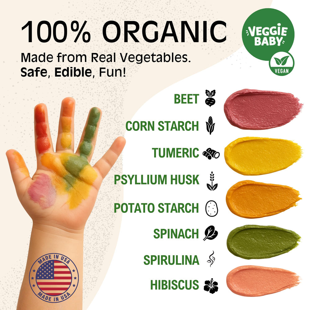 Veggie Baby five-pack color pouches deliver vibrant vegetable-based paints