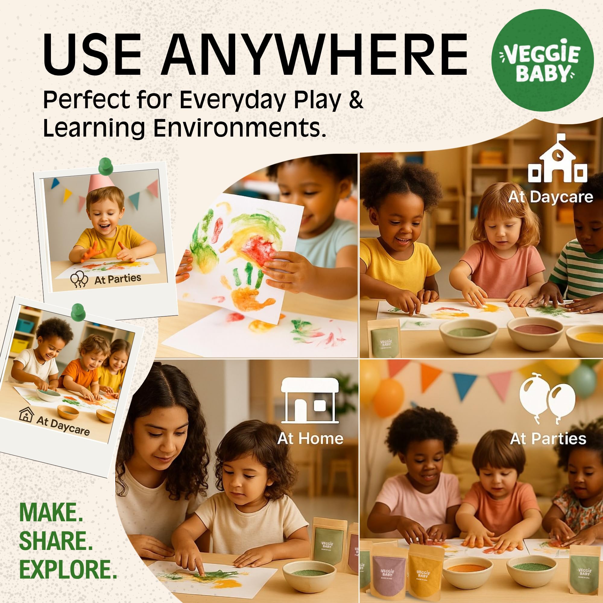 Veggie Baby dairy-free, nut-free, gluten-free paint supports safe play