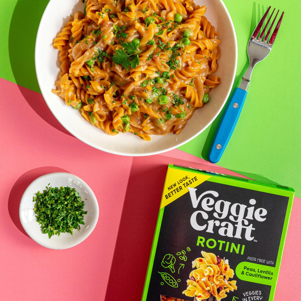 Veggiecraft Farms Rotini with sauce idea for easy weeknight dinner.