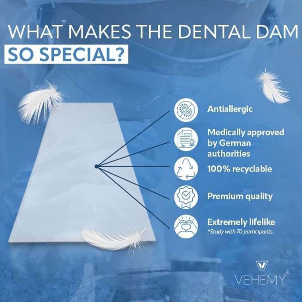 Vehemy Dental Dams hypoallergenic material minimizes skin irritation during use