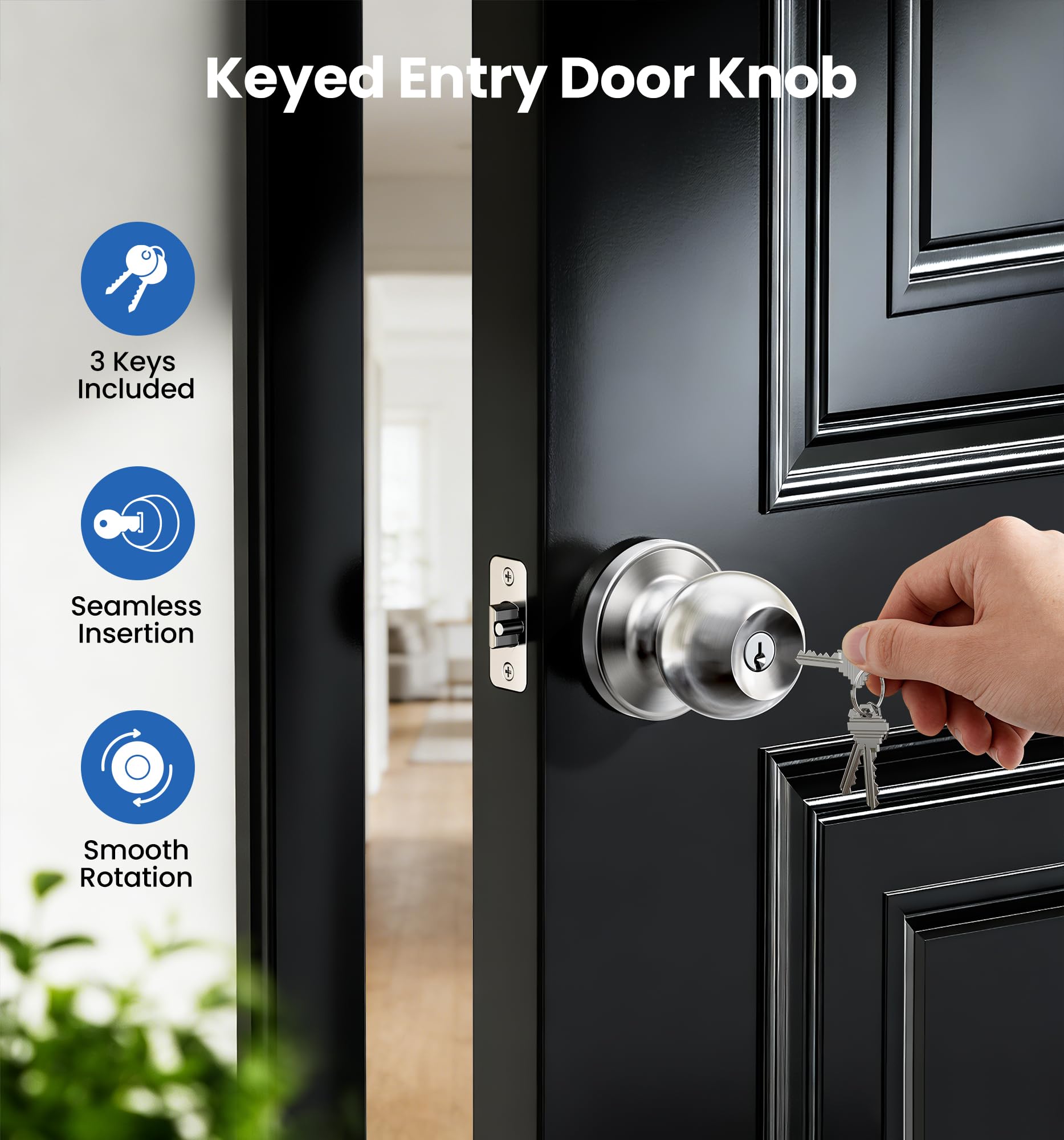 Veise door knob with quick exit thumbturn for fast inside egress.