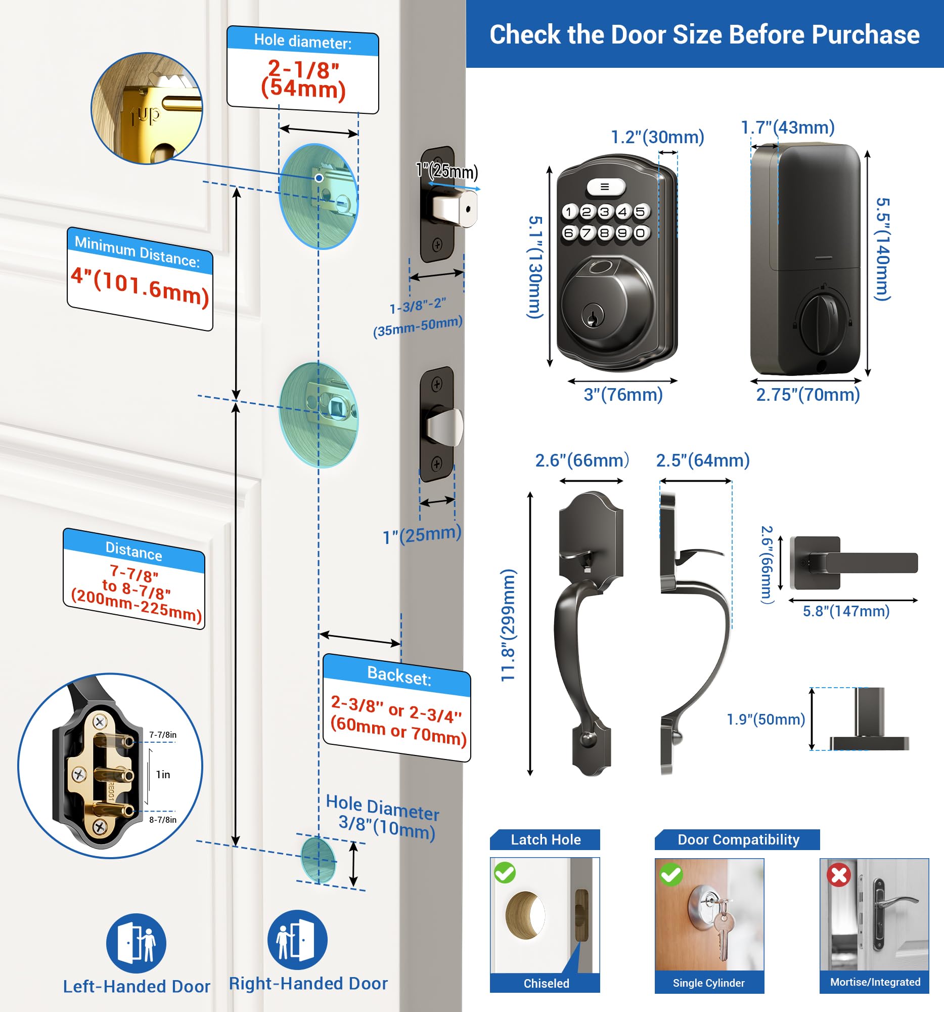 Veise easy installation on standard doors with included hardware.