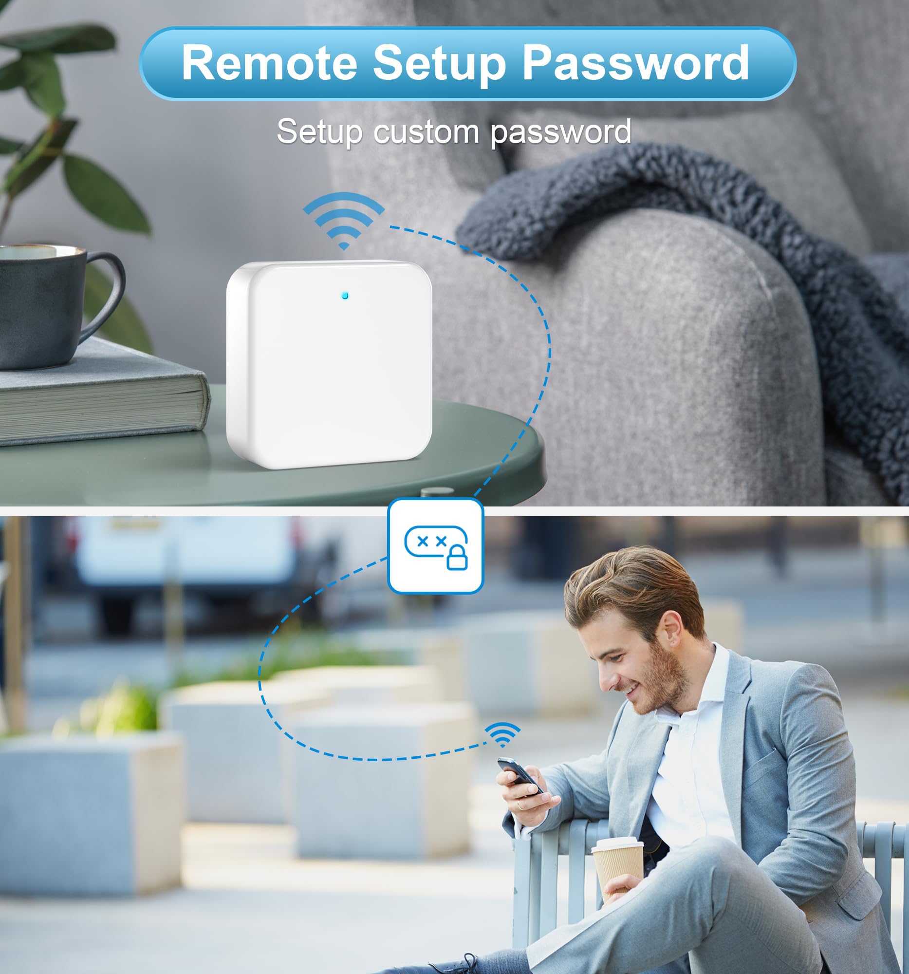 Veise G2 Gateway paired with DD Lock app for remote control and status checks.