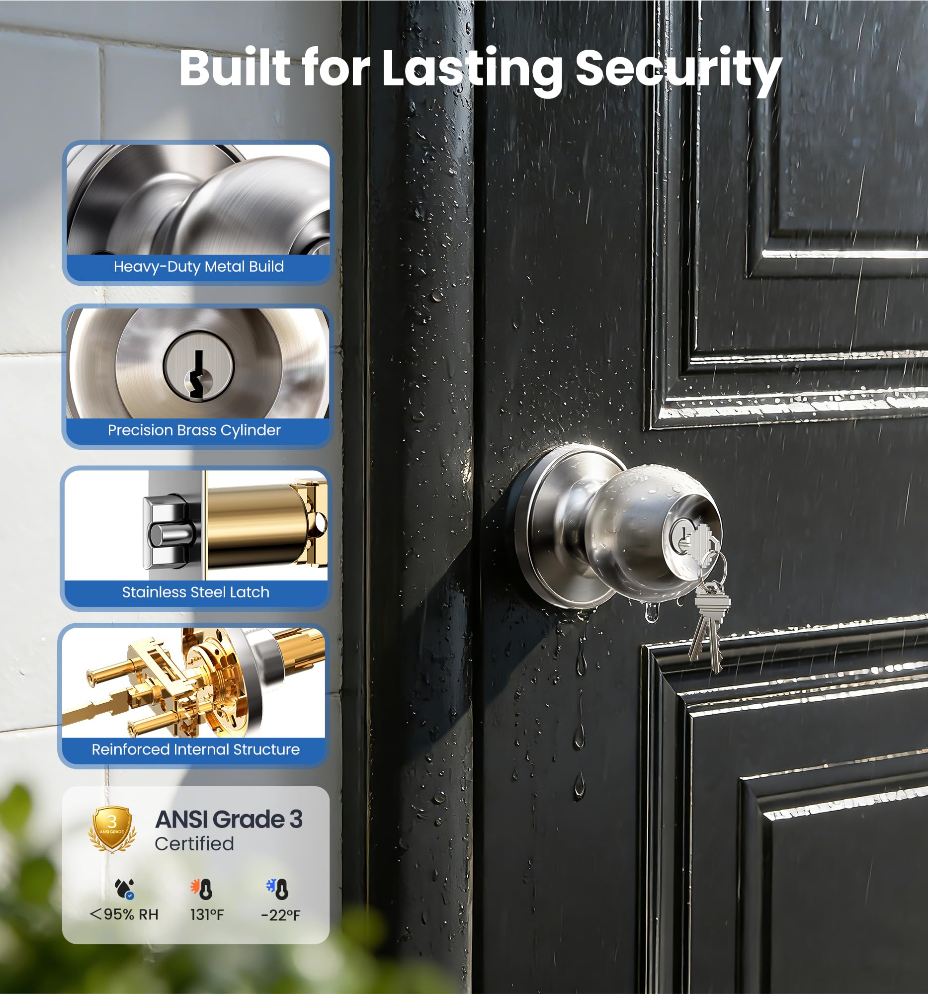 Veise hardened steel latch resists tampering and wear.