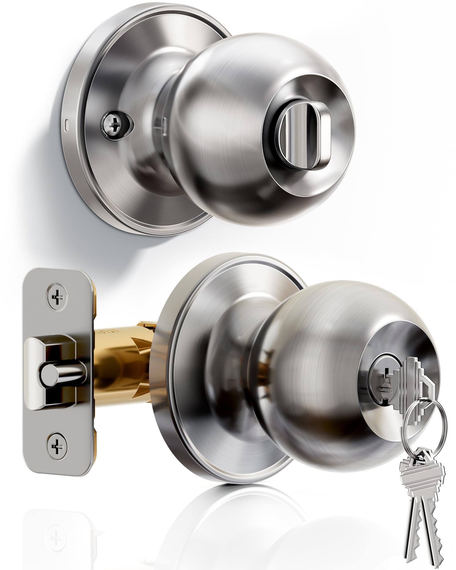 Veise keyed entry door knob in brushed nickel for secure outside access.