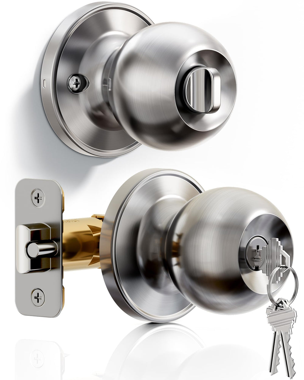 Veise keyed entry door knob in brushed nickel for secure outside access.