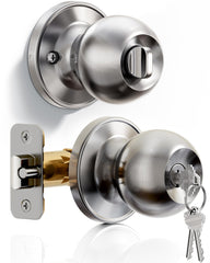 Veise keyed entry door knob in brushed nickel for secure outside access.