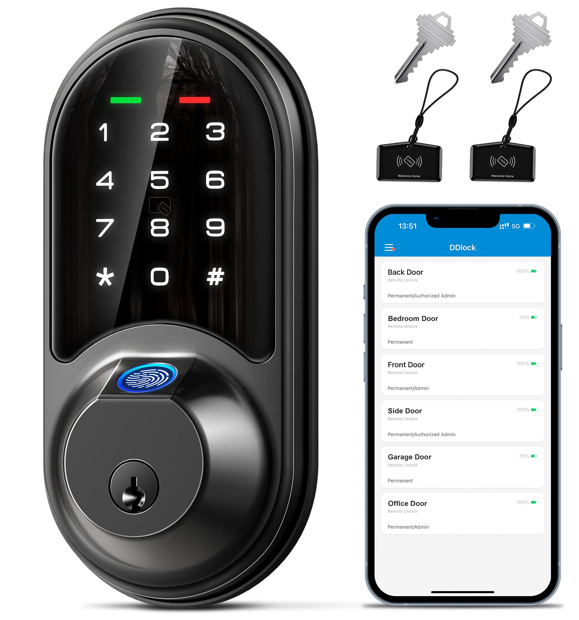 Veise RZ07 fingerprint lock on a front door for quick, secure entry.