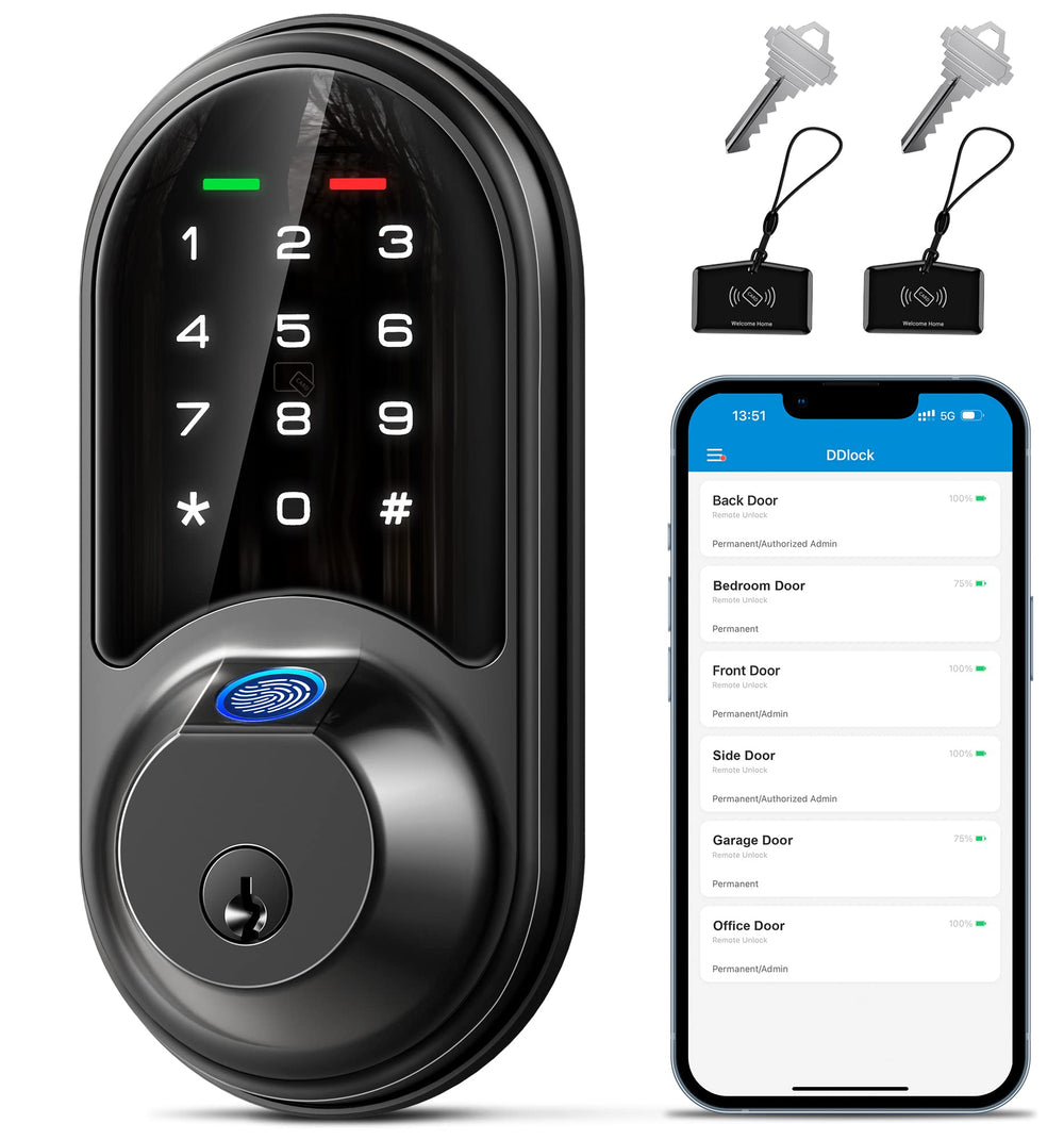 Veise RZ07 fingerprint lock on a front door for quick, secure entry.