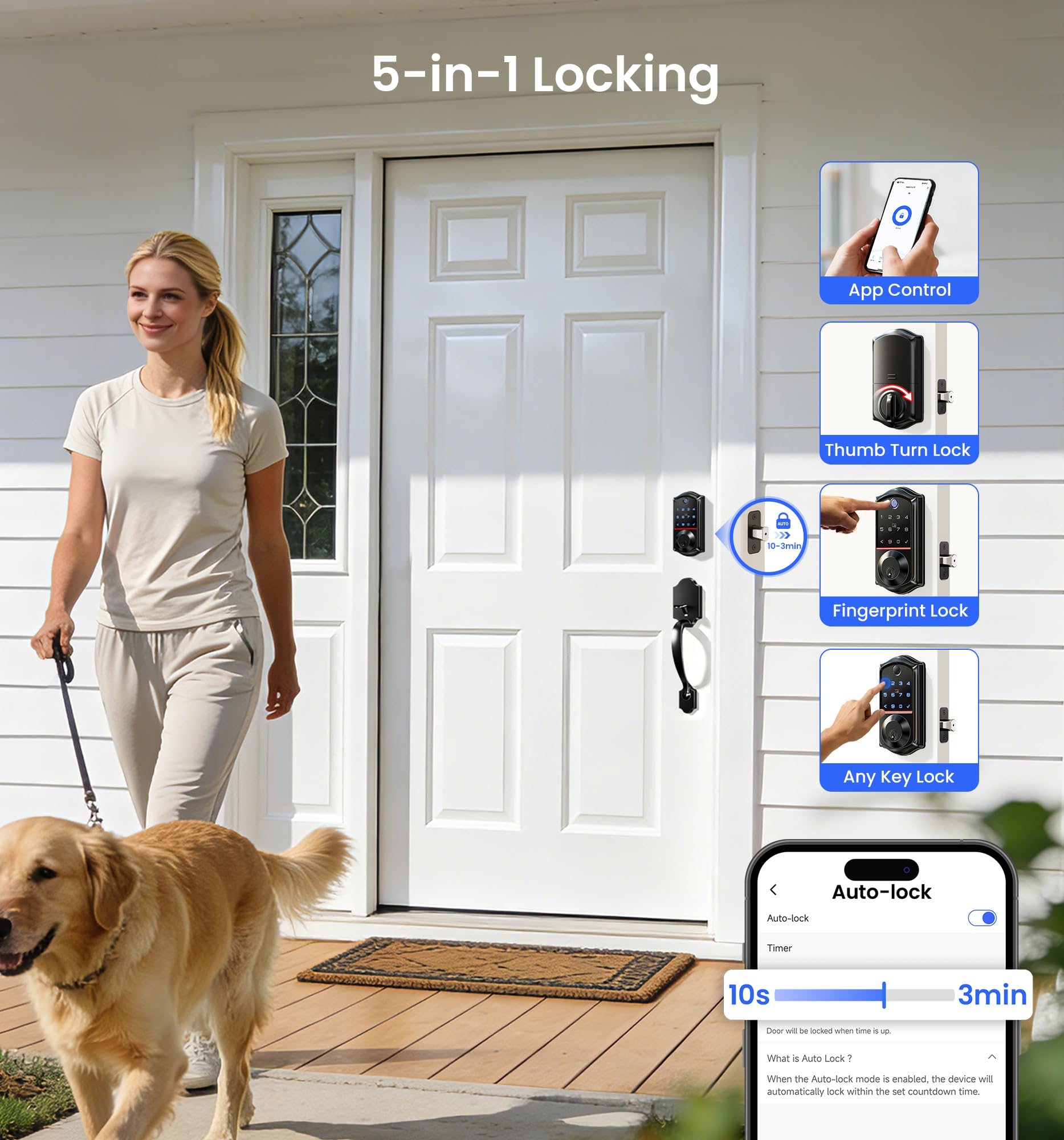 Veise VE017 AI fingerprint recognition learns user patterns for faster entry.