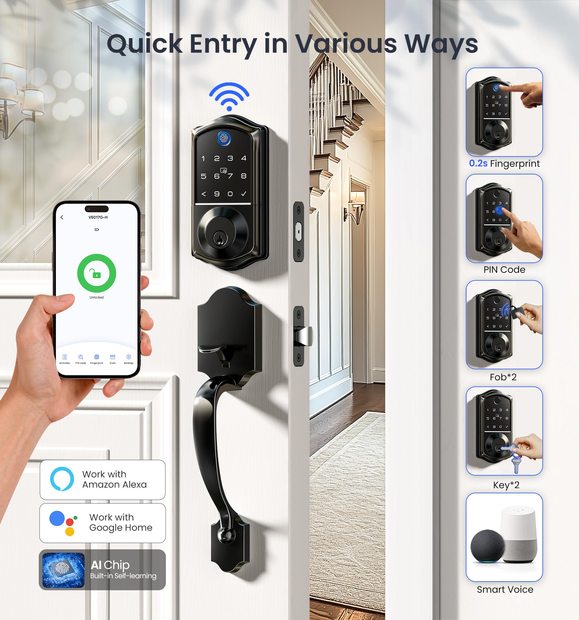 Veise VE017G-H handle design for a sleek, integrated entry look