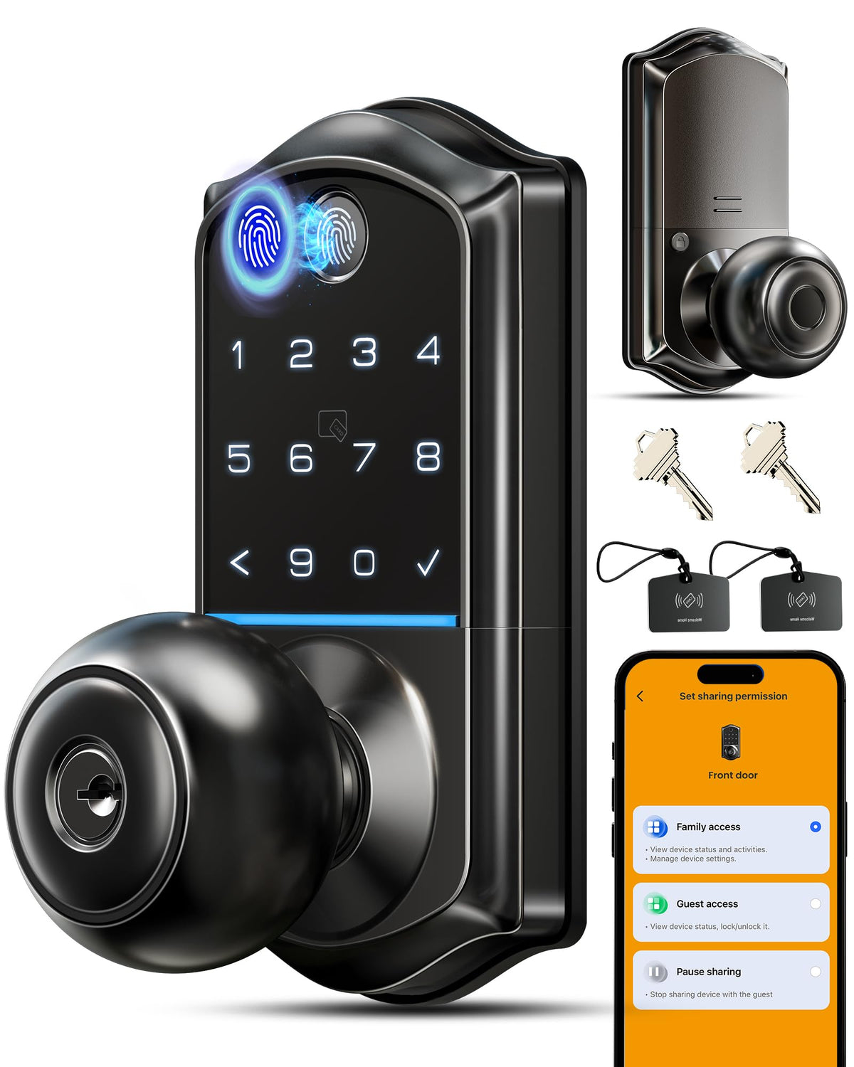 Veise VE018 smart knob lock with fingerprint unlock for secure front door entry