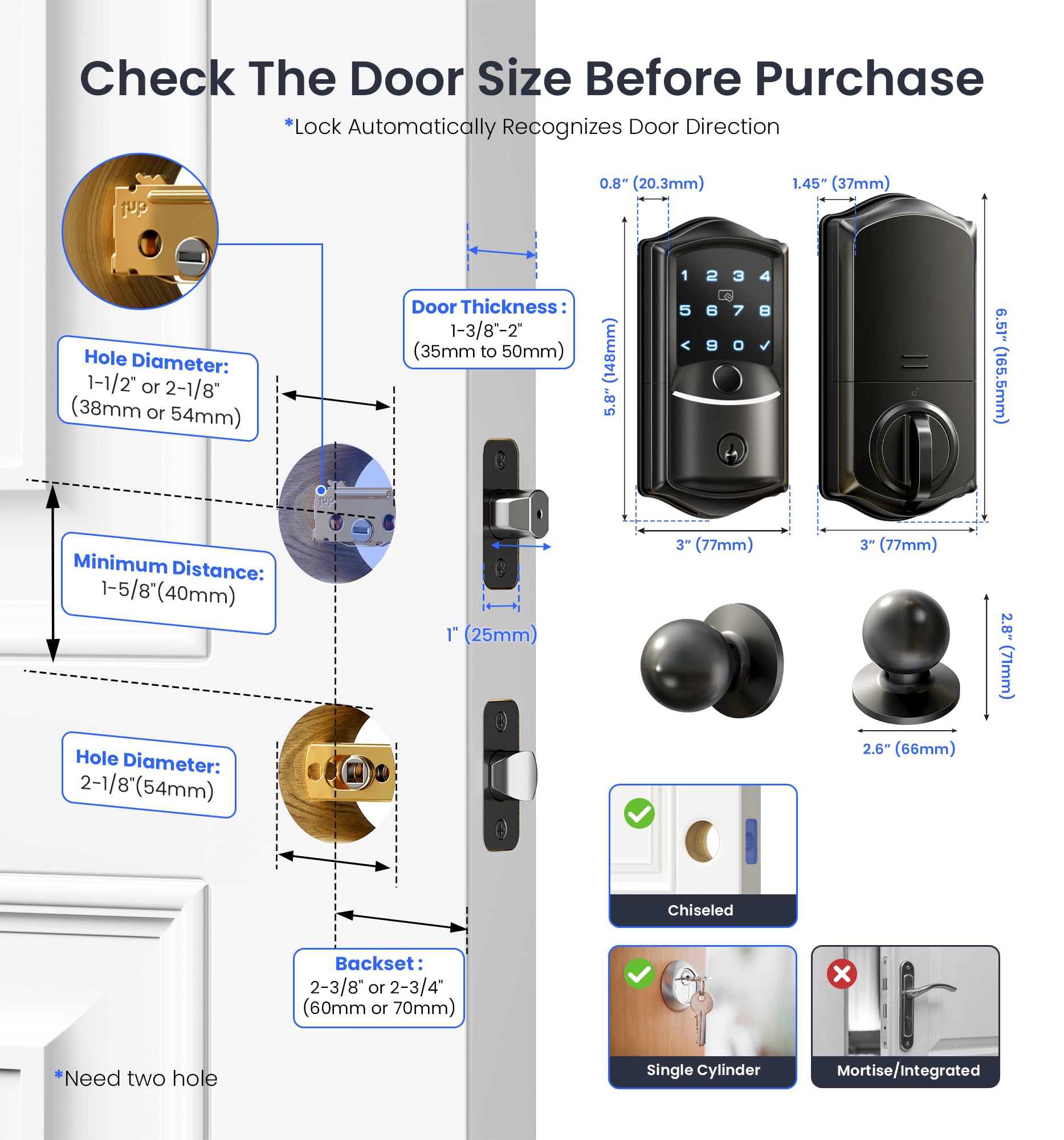 Veise VE027-K easy 10–15 minute installation on standard doors