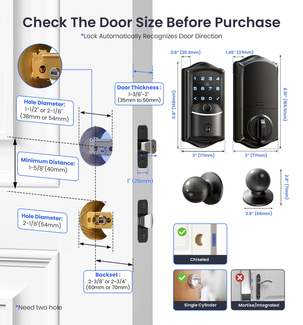 Veise VE027-K easy 10–15 minute installation on standard doors