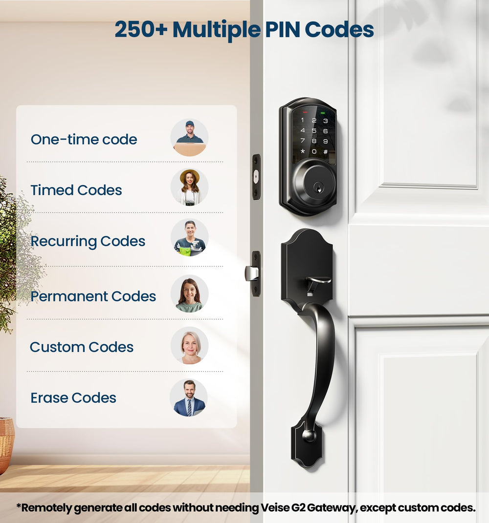 Veise VE06-H lock installed on door frame with matte black finish.