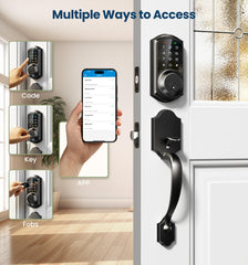 Veise VE06-H smart lock lever handle view on door.