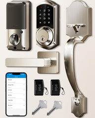 Veise VE06-H smart front door lock set with satin nickel finish for keyless entry and remote access