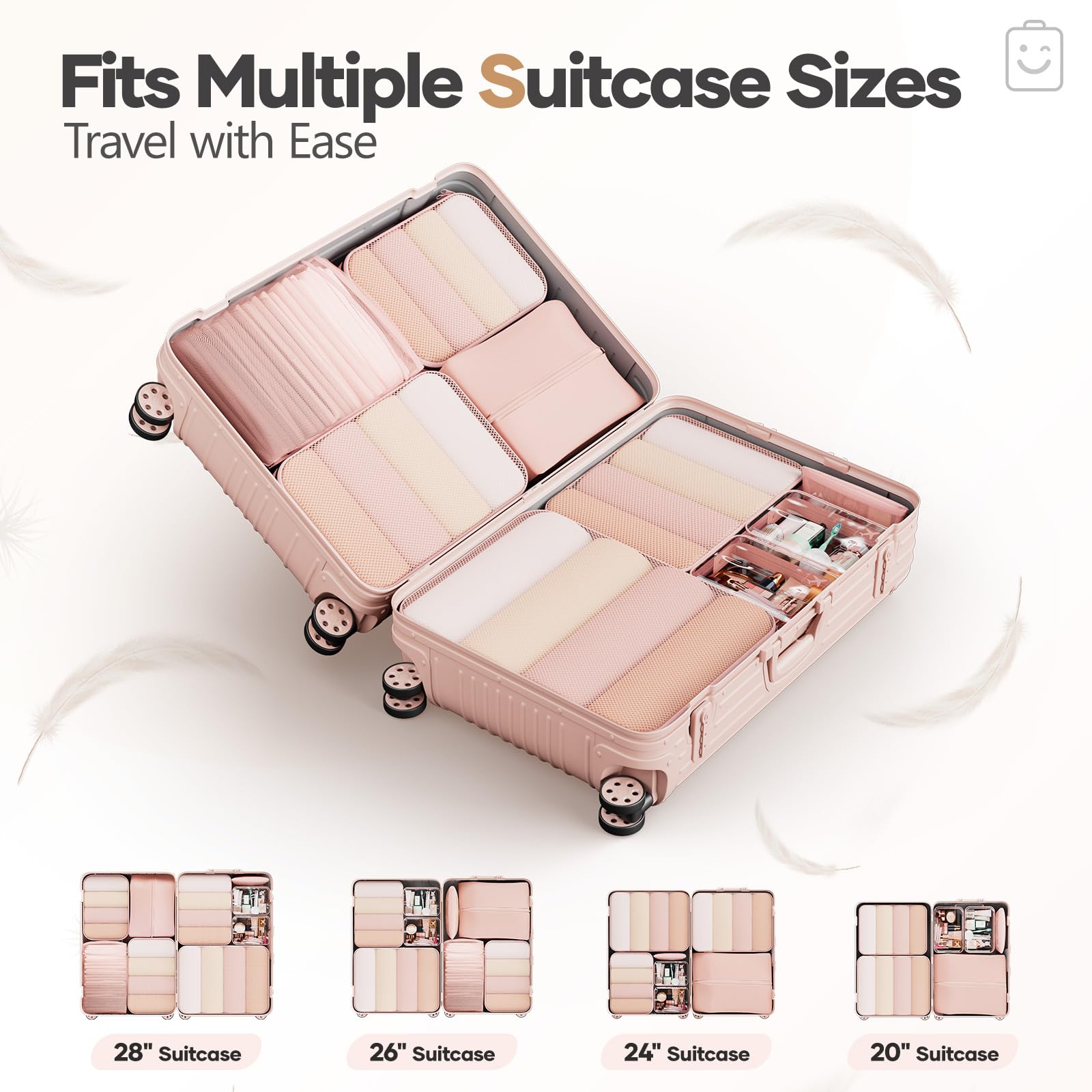 Veken compression cubes with clothes maximize compact storage.