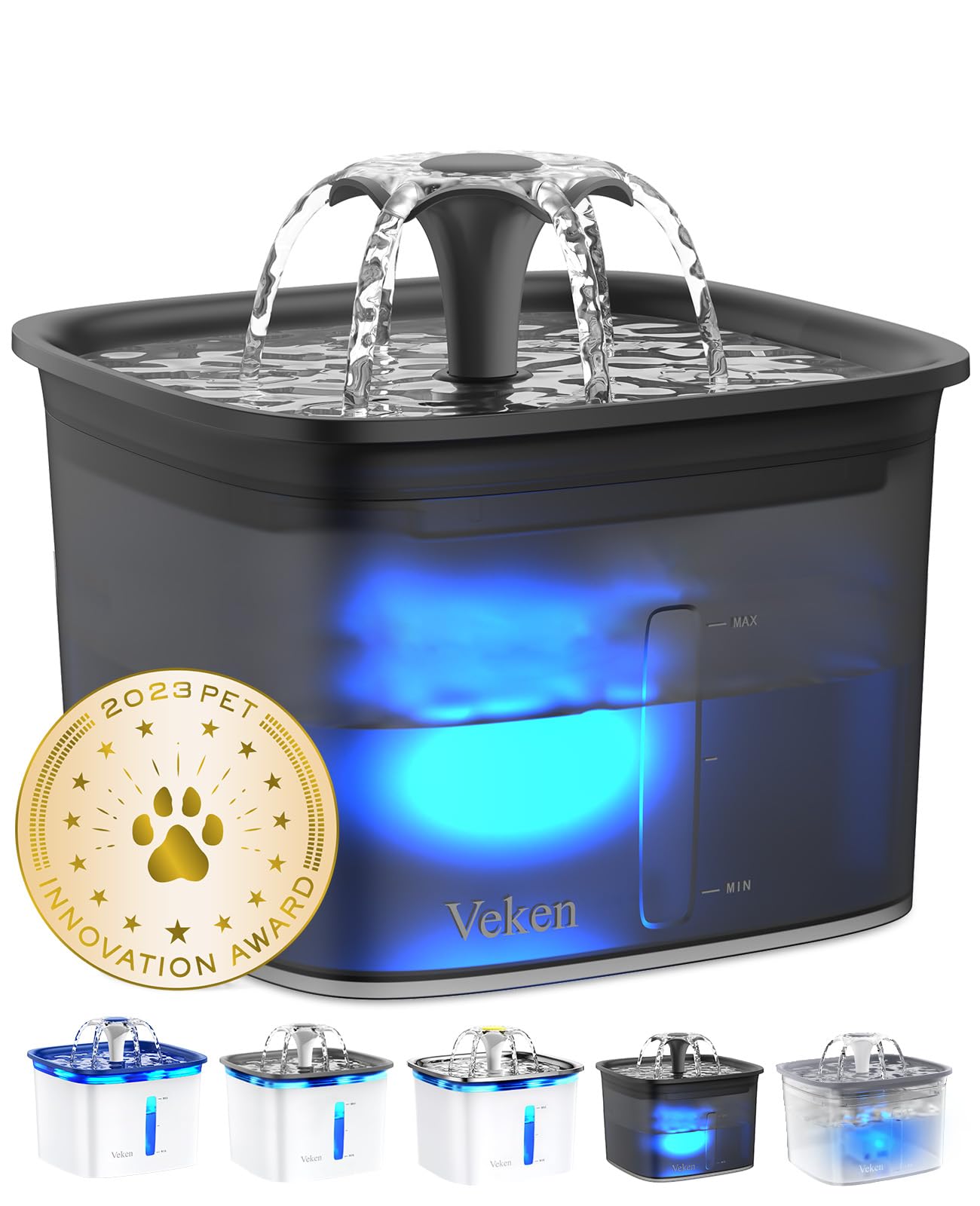 Veken 95oz fountain front view with pet-friendly design for easy access to fresh water