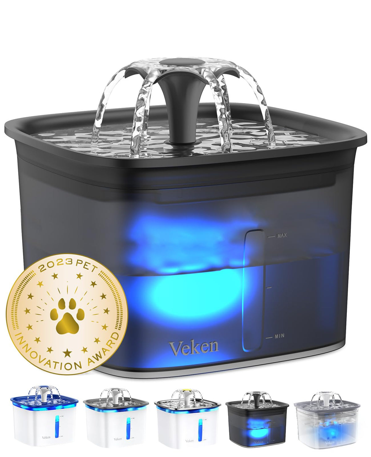 Veken 95oz fountain front view with pet-friendly design for easy access to fresh water
