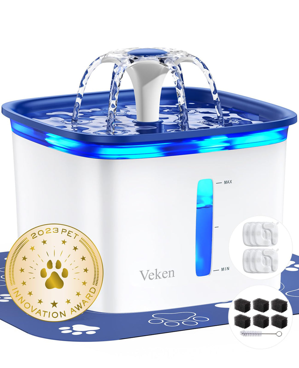 Veken 95oz blue pet fountain with large reservoir for pets.