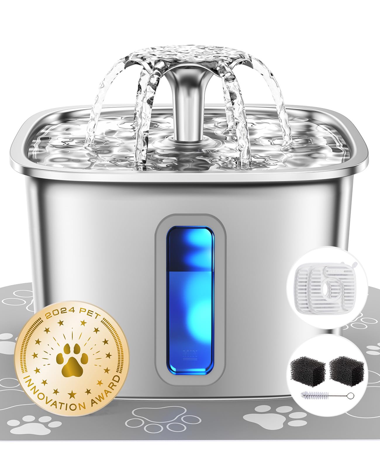 Veken cat water fountain top view shows durable 304 stainless steel design