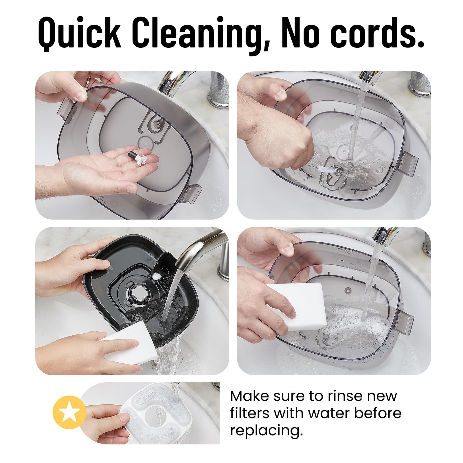 Veken cleaning brush included with the fountain