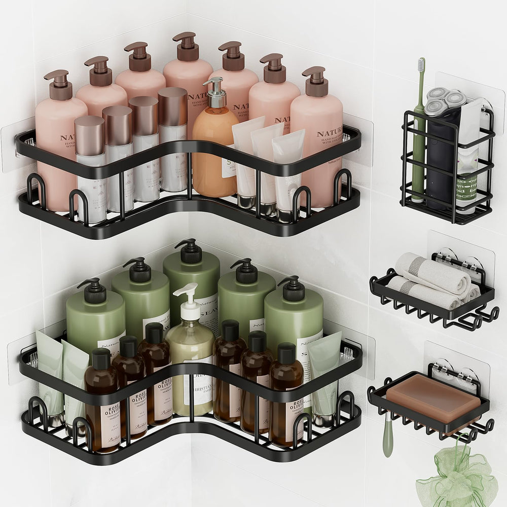 Veken corner shower caddy 5-pack in bathroom corner for organized toiletries