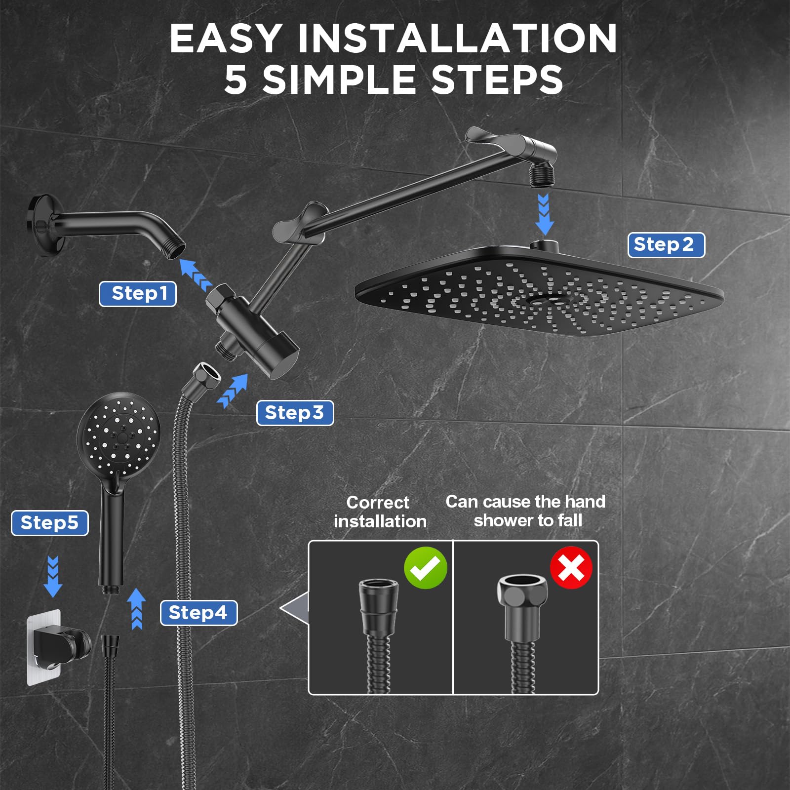 Veken detachable dual shower setup enables easy mode switching.