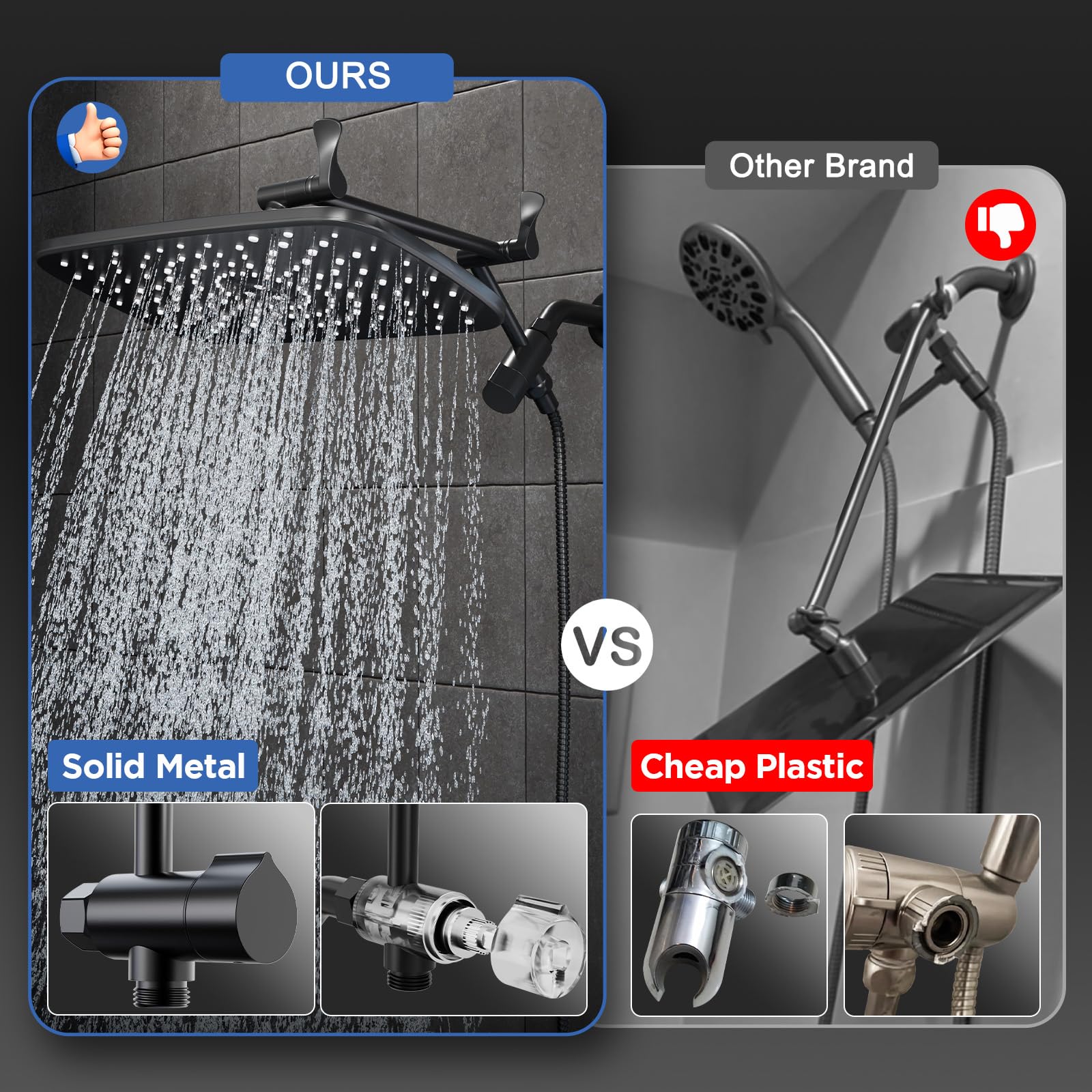 Veken rainfall and handheld combo offers flexible showering options.