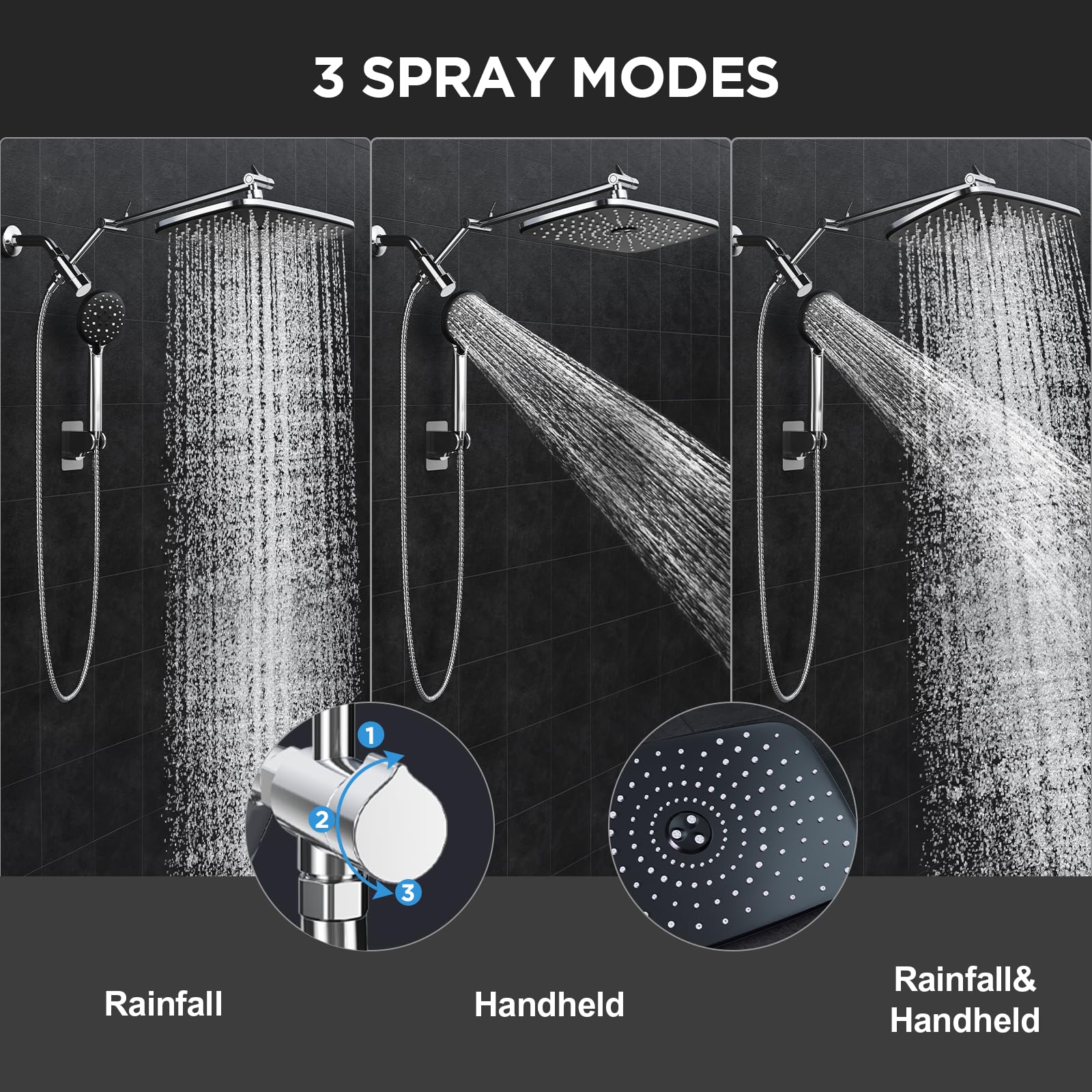 Veken rainfall shower head with handheld offers versatile spray options.