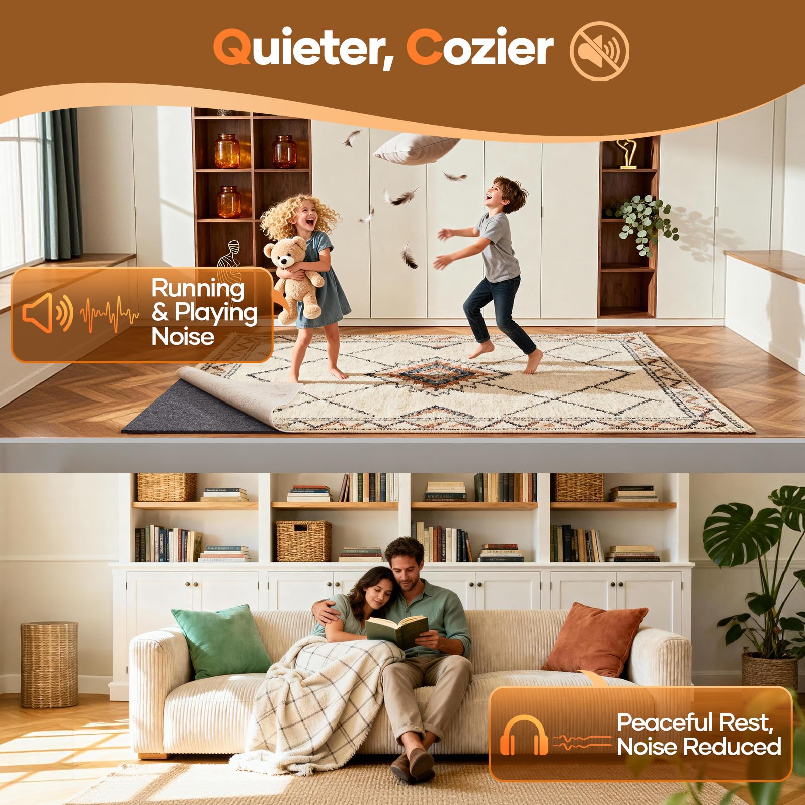 Veken rug pad design supports warmth and sound insulation in living spaces