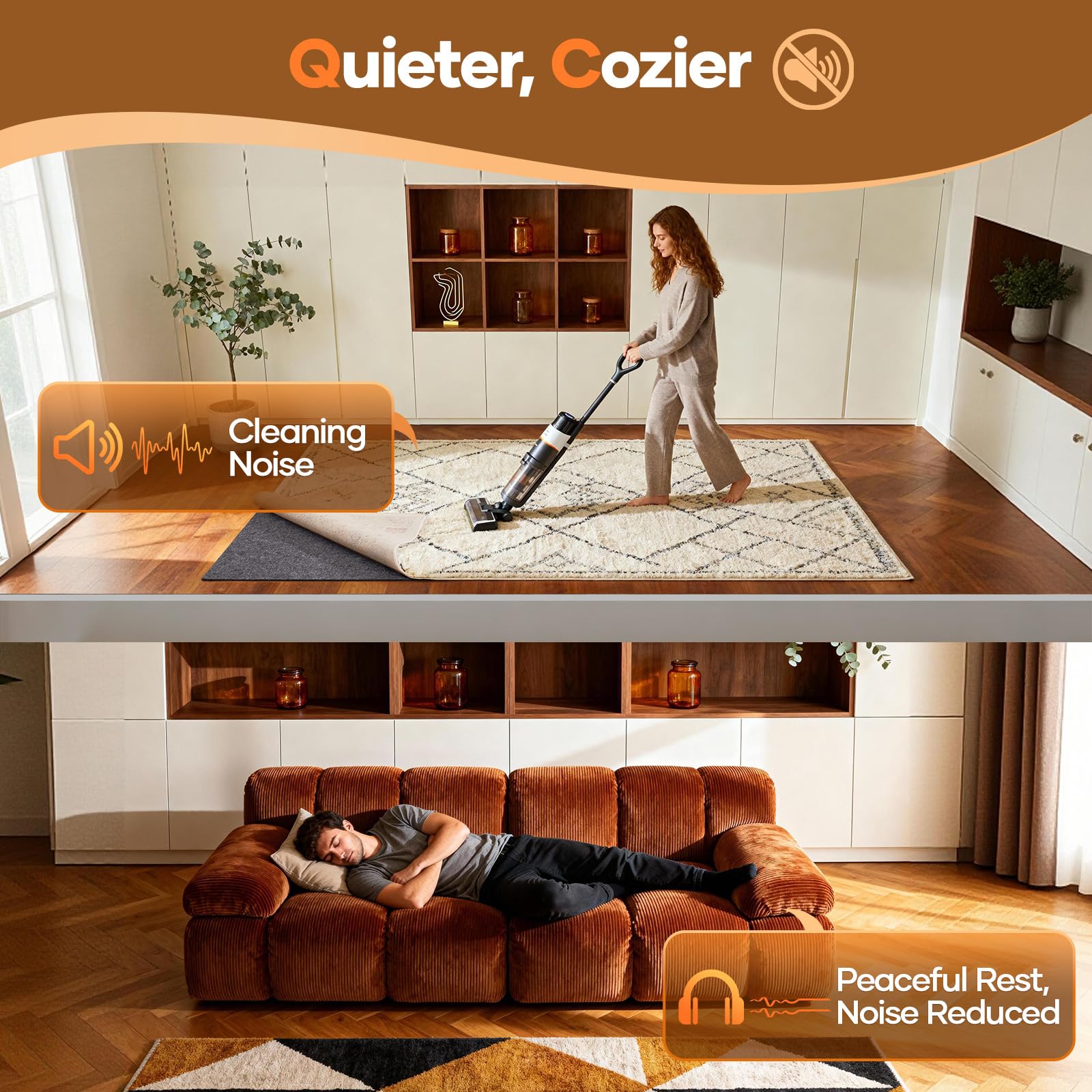 Veken gripper pad suits hardwood, tile, and laminate floors.